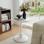 Pinmoco Round Side Table, Metal End Table, Intricate Vintage Patterns, Sturdy and Solid Base, Anti-Rust and Waterproof Small Coffee Table for Living Room, Bedroom, Balcony, White