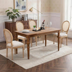 SoarFlash French Dining Chairs Set of 4, Vantage Linen Dining Chair with Round Back, Farmhouse Country Rattan Dining Chair for Living Room,Kitchen,Bedroom,Beige