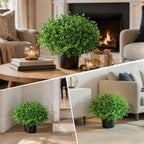 Fake Plants Artificial Plants Outdoor for Spring Summer Decor, 2 Pack Boxwood Fake Potted Plant Artificial Greenery Realistic UV Resistant Faux Outdoor Plant with Pot for Outside Porch Garden Patio