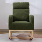 Nursery Rocking Chair with Solid Wood Legs, Glider Chair for Nursery with Side Pocket, Rocker Armchair for Living Room Bedroom (Dark Green, Teddy Fabric)