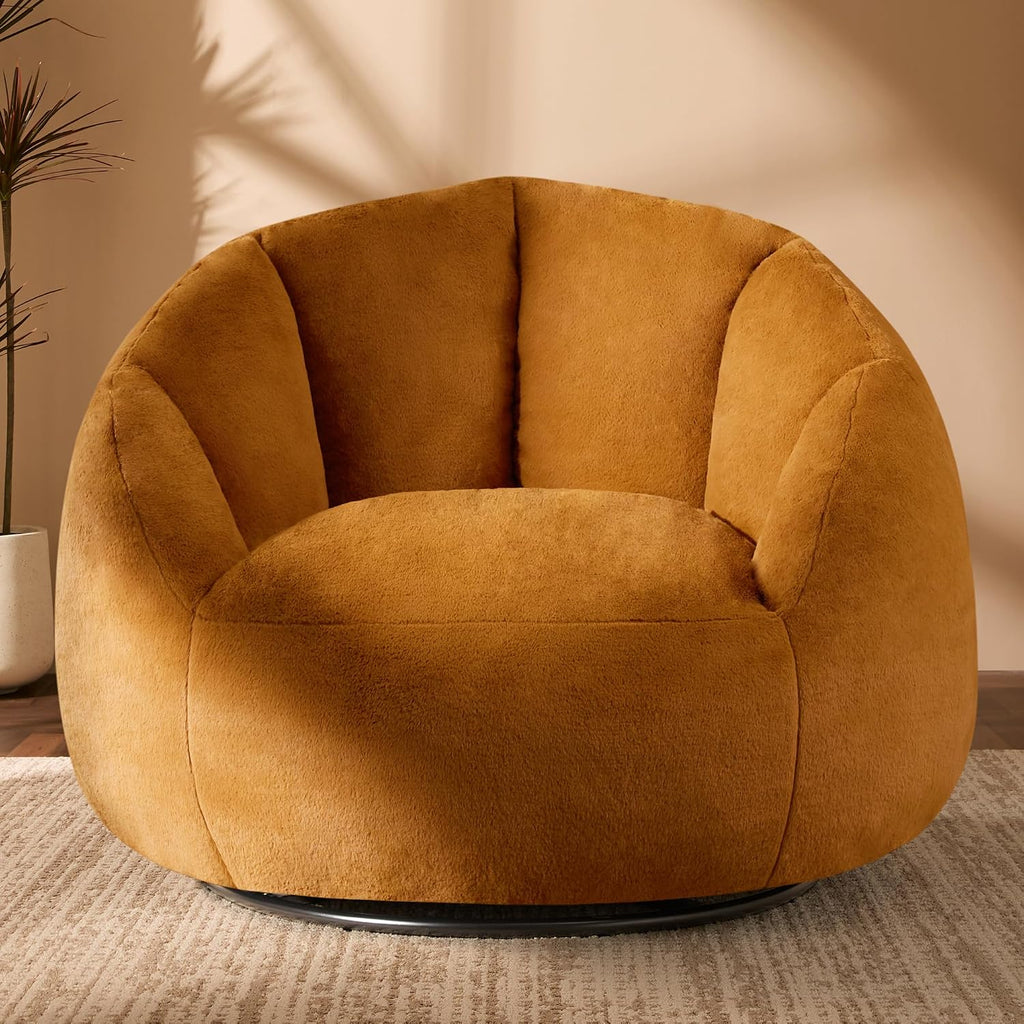 Gericco Swivel Giant Bean Bag Chair for Adults - Comfy Plush Round Shell Soft Accent Chair, Oversized Cozy Floor Sofa for Living Room, Bedroom & Game Rooms, Orange