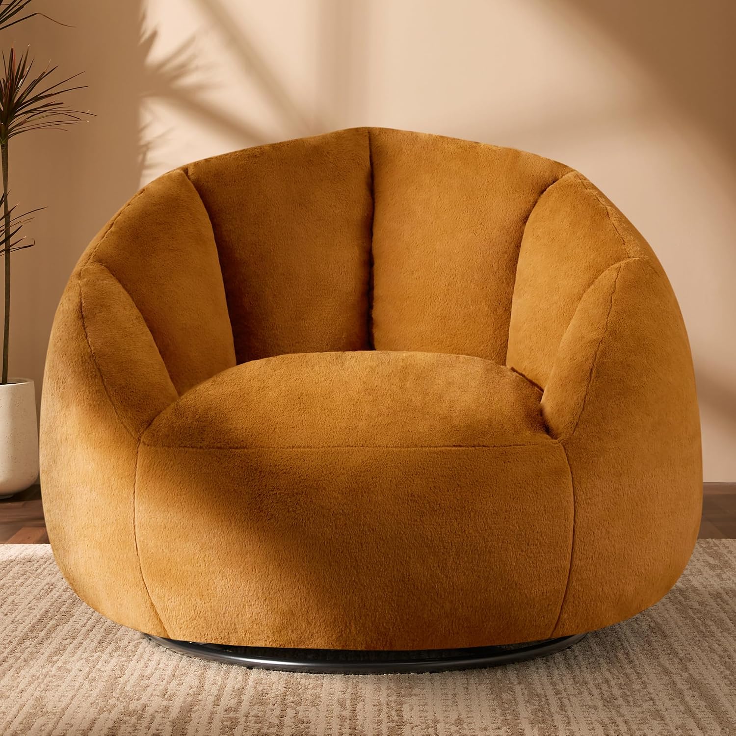 Gericco Swivel Giant Bean Bag Chair for Adults - Comfy Plush Round Shell Soft Accent Chair, Oversized Cozy Floor Sofa for Living Room, Bedroom & Game Rooms, Orange