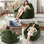 EBENCHICO Giant Bean Bag Chair with Lumbar Pillow & Armrests, Oversized Green Faux Fur Bean Bag Couch with Filler for Adults, Floor Reading Chair for Living Room Bedroom