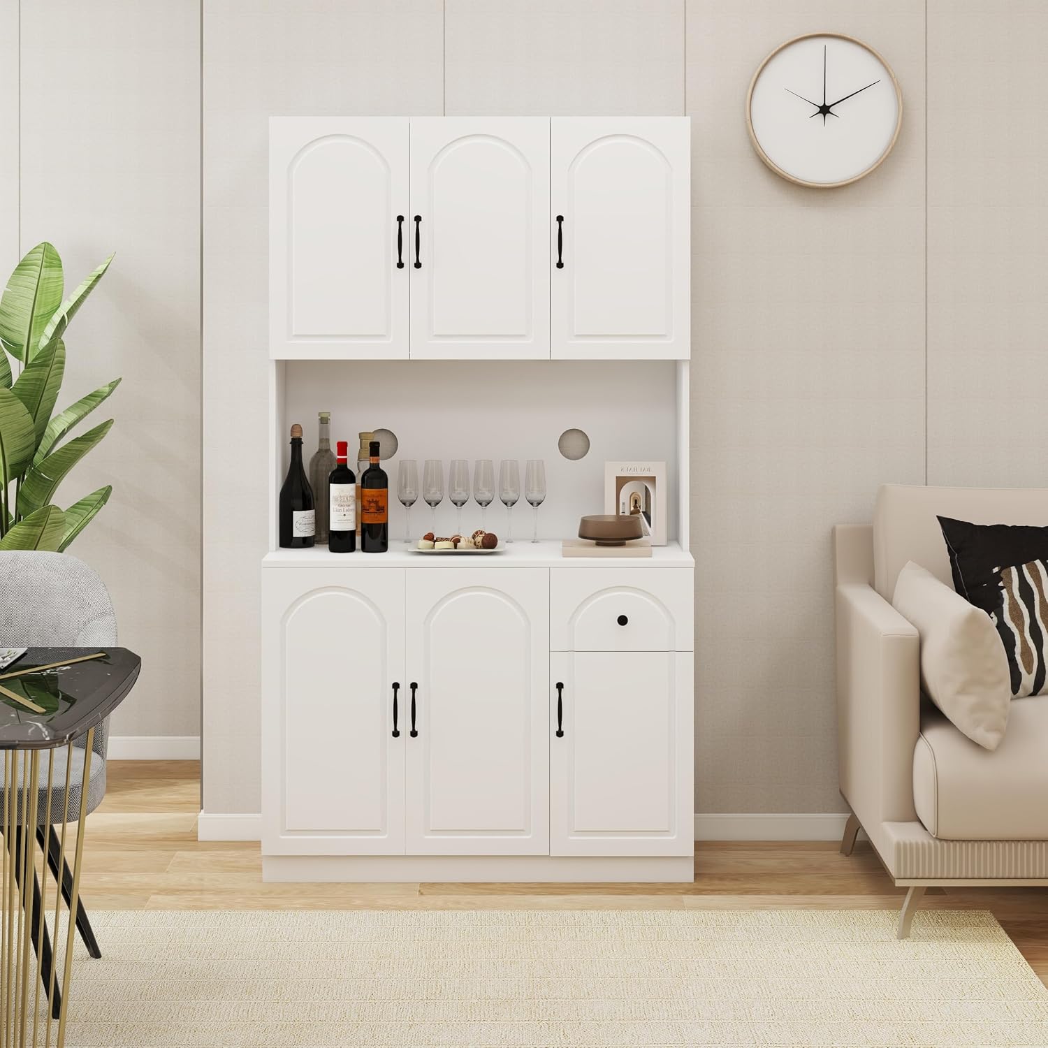 71" Pantry Cabinet,Freestanding Tall Cupboard Storage Cabinet with a Drawer,Tall Kitchen Pantry Storage Cabinet with Microwave Stand for Living Room, Dining Room,White