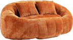 QQU Giant Bean Bag Chairs for Adult and Kids with 2 Pillows, 2-Seat Bean Bag Sofa with Armrest and Back, Chenille Loveseat Filling high -Density Foam, Large Lazy Sofa for Living Room, Bedroom,Orange