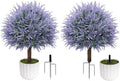 25.6" Artificial Lavender Topiary Ball with Pots, Rust-Proof Coated Metal Ground Spikes, UV-Resistant & Fade-Proof Faux Shrub for Porch, Indoor, Outdoor & Pathway Decor (2 Pcs)