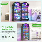 HNEBC Arched Display Case with RGB Lights, 69" Tall 5-Tier Tempered Glass Display Cabinet with Doors, LED Curio Cabinet with Shelf, Bookcase with Music-Synced Lighting for Living Room (Black)