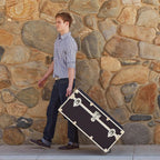 Large Essential Trunk With Wheels, Tray, & Lid Organizer - 32"x18"x14", 1000+ lbs Capacity. Strong, USA Made Summer Camp Footlocker, and Secure College Dorm Storage Chest