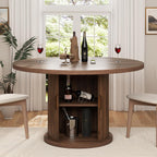 knoworld 47" Round Dining Table for 4-6, Modern Fluted Pedestal Kitchen Table with Hidden Storage, Walnut Wood Circle Dinner Table for Dining Room & Small Spaces, Walnut
