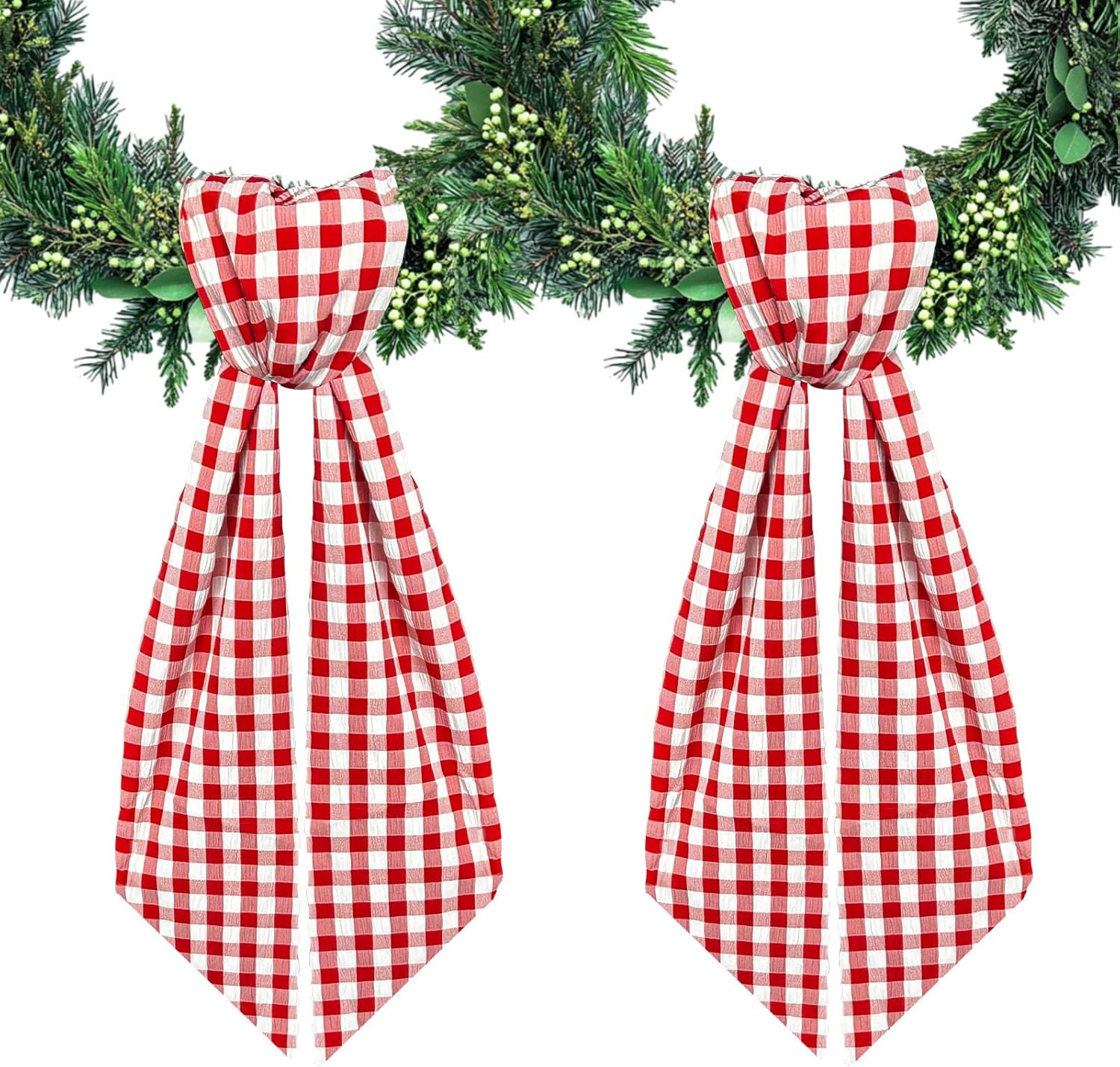 2pcs Wreath Sash for Front Door Red Buffalo Plaid Seersucker Wreath Satin Sash Burlap Garland Ribbon Accessories for Wreath Yard Doorway Indoor Outdoor Bridal Shower Home Decor,5.1 x 54.3