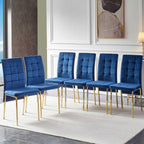 NORDICANA Upholstered Velvet Dining Chairs for 6, Classic High Back Kitchen Chairs Set of 6, Tufted Side Chairs, Golden Color Metal Legs, Navy Blue
