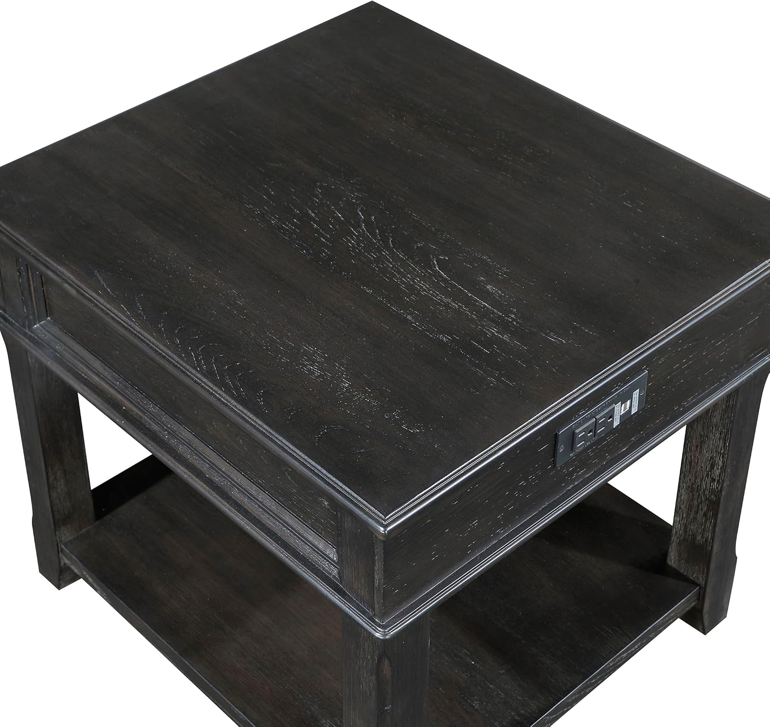 Lexicon Mid Century Modern 24" x 27" End Table with Storage, Wood Side Table with USB Charging Ports and Outlet, 1 Dovetail Drawer and Open Storage Shelf for Living Room/Bedroom, Charcoal