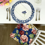Barnett Home Decor Dining Chair Pads with Ties - Bethanne Blue Floral Size Medium 16.5 x 18 - Latex Foam Filled Windsor Chair Cushions - Machine Washable