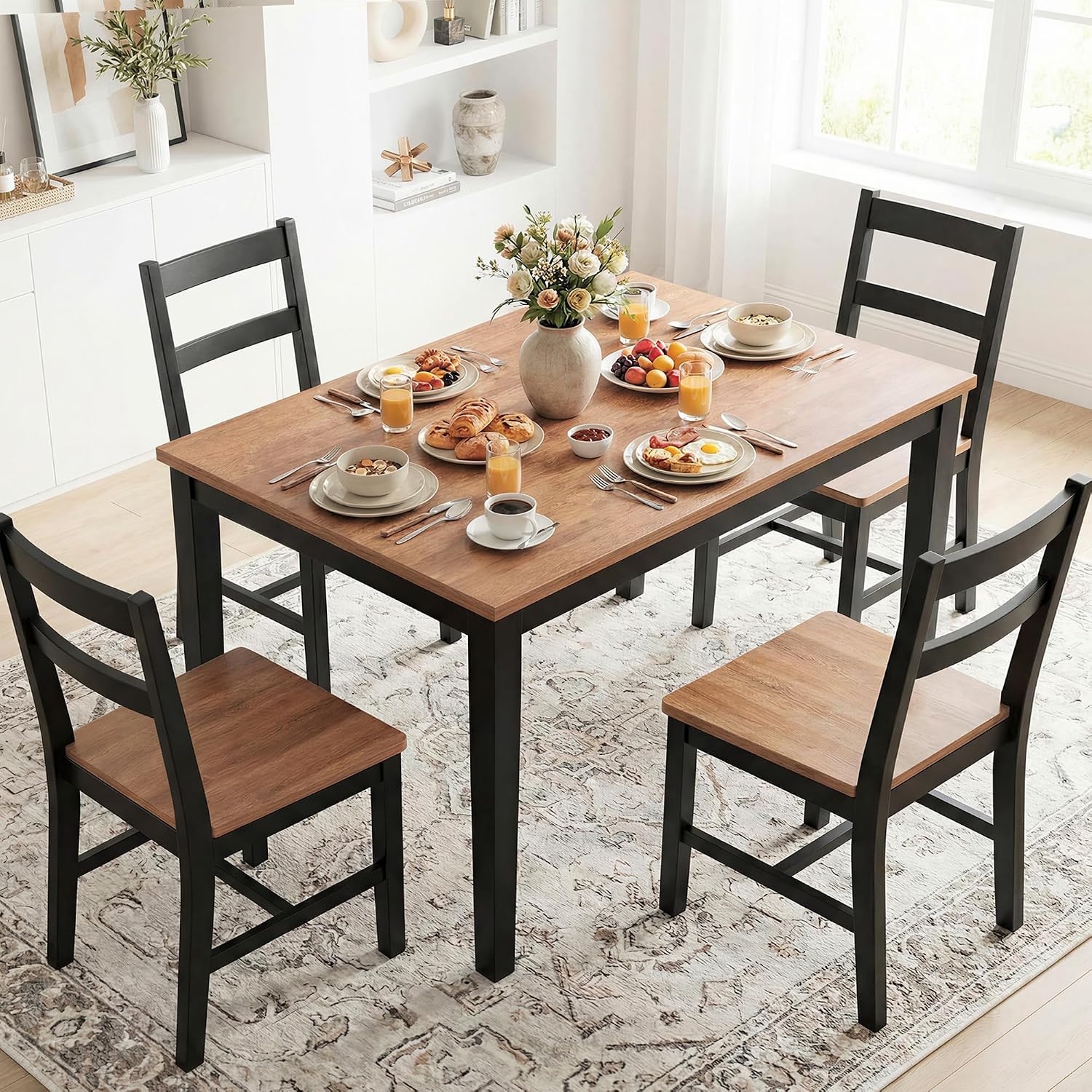 IRONCK Solid Wood Dining Table for 4, 45 Inch Rectangular Kitchen Table with Solid Wood Legs, Easy Assembly, Modern Dinner Table for Dining Room, Kitchen, Living Room (Only Table)