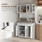 71" Tall Kitchen Pantry Storage Cabinet with Microwave Stand, Freestanding Buffet with Hutch, 2 Drawers, 5 Doors, Adjustable Shelves and Glass Doors for Kitchen, Dining Room, White,15.8 * 39.3 * 70.8