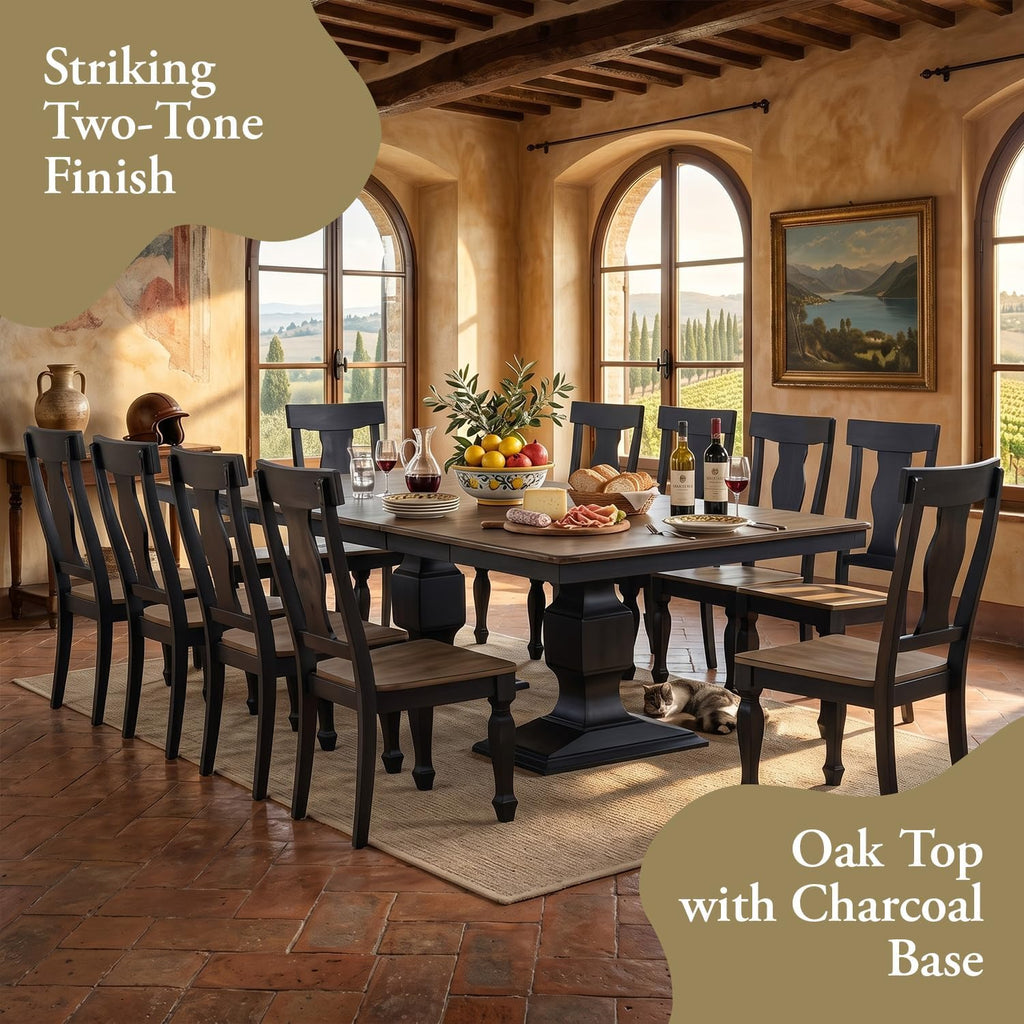 Kings Brand Furniture Alleyton 11-Piece Dining Table Set for 10, Extendable Kitchen & Dining Room Set with 2 Butterfly Leaves & 10 Chairs, Charcoal & Oak Finish