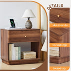 FurSch Modern End Table with Charging Station for Living Room, Wood Side Table with Drawer & Storage Shelf for Bedroom Couch Sofa (Walnut-1 pc)