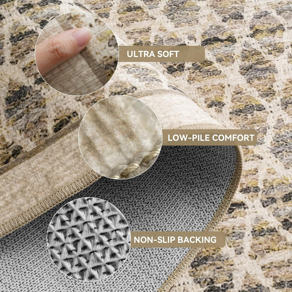 Washable Runner Rug 2x6 for Hallway, Non Slip Kitchen Runner Rug, Soft Low Pile Indoor Carpet Runner for Entryway, Laundry Room, Bedroom Decor (2'x6', Beige)