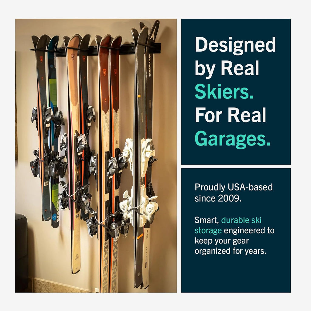 StoreYourBoard Ski Rack Wall Mount – Heavy-Duty Steel Ski Wall Mount Holds Up to 8 Pairs of Skis, Space-Saving Ski Rack for Garage, Home, or Cabin – Durable Wall Storage Organizer - Holds Up to 200lb