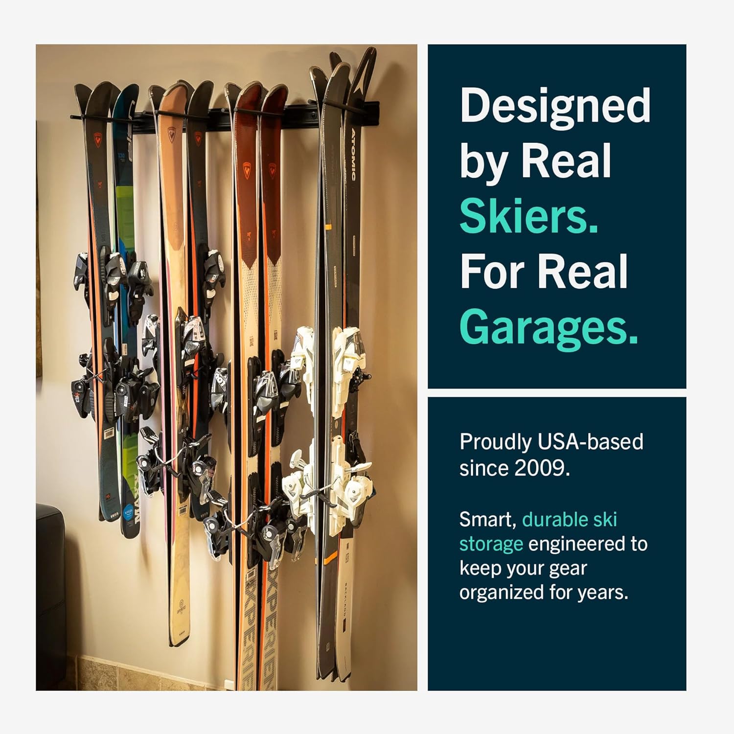 StoreYourBoard Ski Rack Wall Mount – Heavy-Duty Steel Ski Wall Mount Holds Up to 8 Pairs of Skis, Space-Saving Ski Rack for Garage, Home, or Cabin – Durable Wall Storage Organizer - Holds Up to 200lb