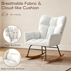 Nursery Rocking Chair with High Backrest, Indoor Upholstered Glider Rocker, Modern Comfy Accent Armchair for Bedroom, Living Room, Bedroom, Reading, Office, White