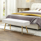 Entryway Bench, 40'' Upholstered Bedroom Benches, End of Bed Bench with Metal Legs, for Decorative, Living Room, Dining Room, White Bench, Teddy Velvet