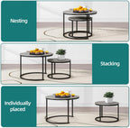HOJINLINERO Round Coffee Table,Nesting Coffee Table Set of 2,Center Tables for Living Room,Office, Home Small Space,Stacking Side Tables,Sturdy and Easy Assembly,Wood Desktop,Black+Warm Grey,Large