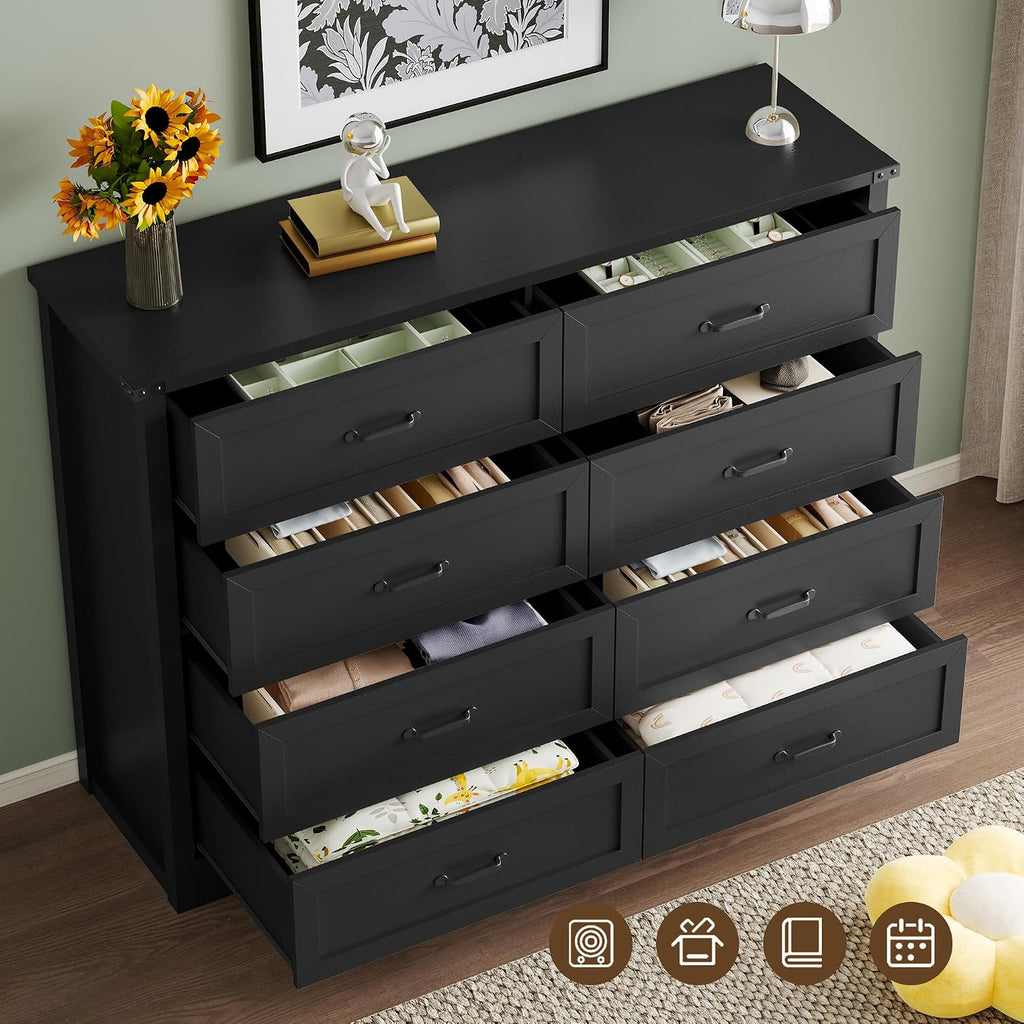 BORNOON 8-Drawer Dresser for Bedroom, Modern Wooden Chest of Drawers with Metal Handles, Anti-Tipping Design, Sturdy and Stable Storage Organizer for Living Room, Entryway, Home Office