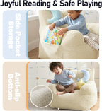 little dove Bean Bag Chairs for Kids, Comfy Bean Bag Chair with 2 Plush Toys, Toddler Chair with Pocket, Stuffed Lazy Sofa with Filler for Boys and Girls, Kids Chairs for Gaming, Reading, Beige