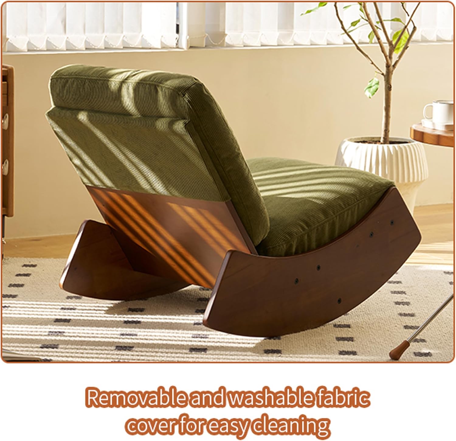 Modern Rocking Chair Recliner, Comfortable Upholstery Glider Chair, Solid Wood Frame, Accent Reading Chair for Bedroom, Living Room, Nursery, Green