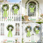 Spring Wreath Sash, 56 Inch Green and White Plaid Front Door Wreath Sash for Holiday Indoor Outdoor Decorations, 1 Pcs