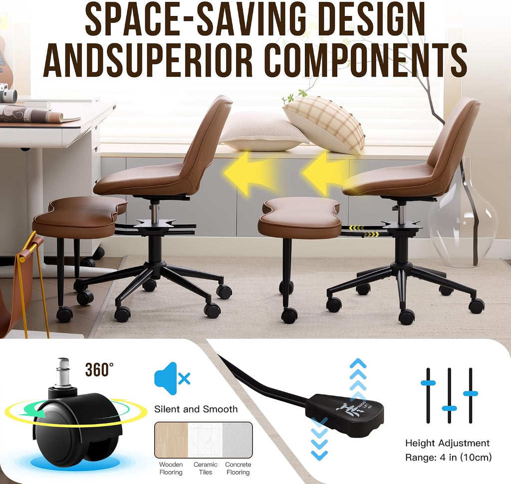 Ergonomic Cross Legged Office Chair with High Lumbar Support - Adjustable Height Kneeling Desk Chairs for Meditation, ADHD & Yoga - Wide Criss Cross Chair with Wheels, Brown