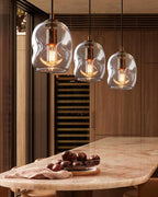 CASAMOTION Pendant Lights Kitchen Island 2 Pack Modern Contemporary Clear Glass Organic Globe Brass Gold Hanging Light Adjustable Cord Bedroom Dining Table Small Medium Lamp 8 Inch