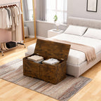 FDW 39.4 Inches Storage Bench, Retro Wooden Storage Benches with Safety Hinge, Entryway Storage Bench Supports 300 lb, Toy Chest Organizer, Easy Assembly for Entryway, Living Room, Brown