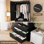 Garvee 70" Wardrobe Armoire Wooden Closet with 2 Doors and 3 Drawers, Black