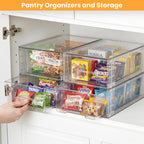4 Pack Stackable Storage Drawers with Handles, Easy Assembly Clear Acrylic Fridge Organizer, Refrigerator Organizers and Storage for Kitchen, Under Sink, Pantry, Bathroom