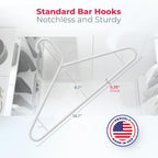 Plastic Hangers 20 Pack – Made in The USA – 6lb Capacity Standard Clothes Hangers with Strap Hooks for Dresses, Lingerie, Shirts, Pants, and Jackets – White