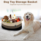 Optish 40L Extra Large Dog Toy Basket, XL Toy Storage Box and Bin with Handles, 20" x 14" x 9" Woven Cotton Rope Foldable Basket for Blankets, Living Room, Bedroom, Home Decor, Black & Brown