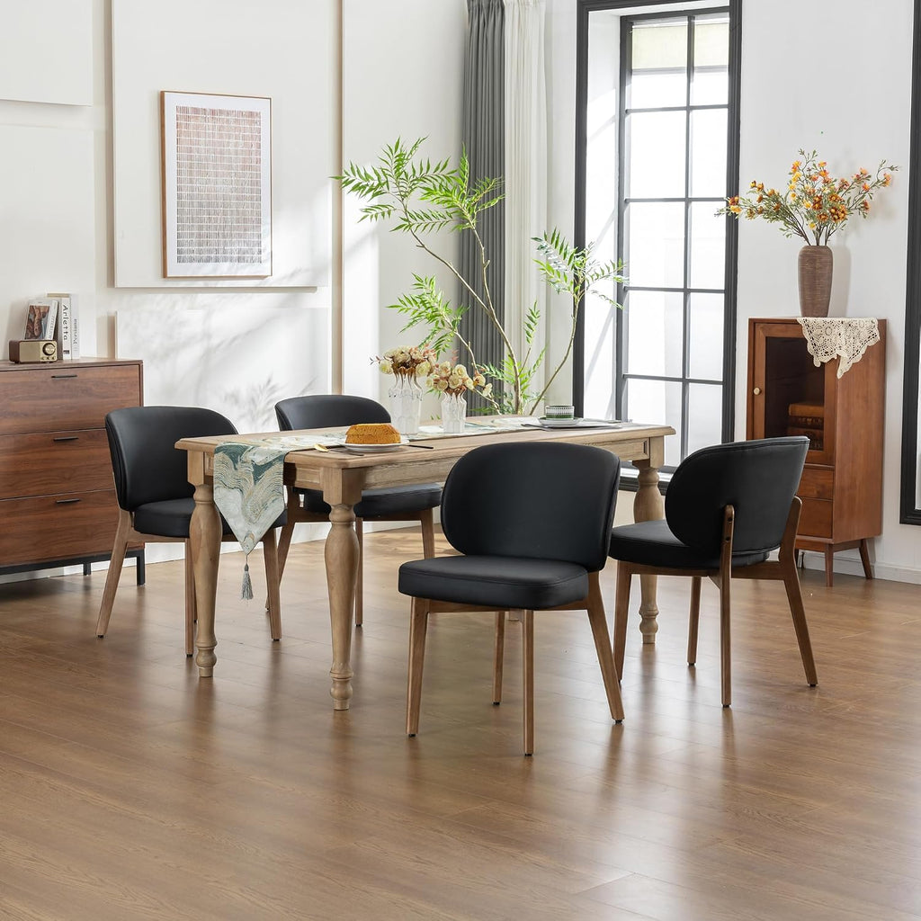 YOUNIKE Dining Chair with High Back Set of 8 Mid Century Modern Kitchen Chair Faux Leather Upholstered Armless Chair 20" Wide Padded Seat with Wooden Legs for Kitchen Dining Living Room Bedroom Black