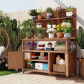 Outdoor Potting Bench Table with Hutch, 50.2" Solid Fir Wood Garden Workstation, Large Countertop, 2 Shelves, 2 Cabinets, for Gardening (Natural6, 50.2")