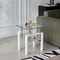 1PC Glass End Table - Modern Two Tiered Clear Nightstand Side Tables, Square Tempered Glass Table with White Metal Frame for Living Room or Bedroom 17.72" x 17.72" x 20.47"H