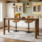 59-Inch Bar Table, Solid Wood Counter Height Dining Table with Metal Footrest, Modern Rustic Home Bar Unit for Kitchen, Living Room & Dining Room, Brown