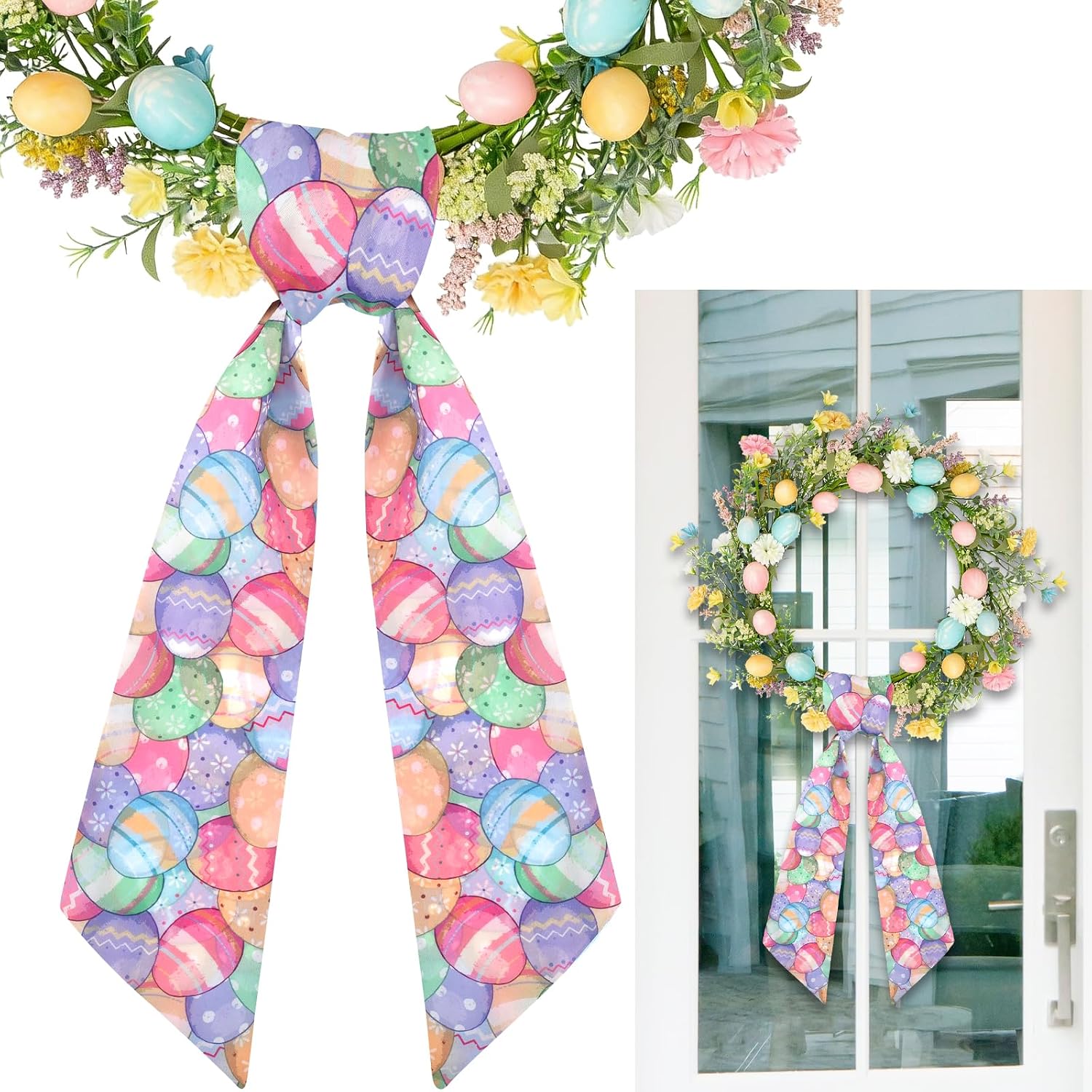 2Pcs Boxwood Wreath Sash Collection for Front Door: Perfect Spring, Easter, Valentines Decor with Elements Detailing, Water Proof, No Fading, No Fear of Sun, Rain, Wind, Specially Designed for Outdoor