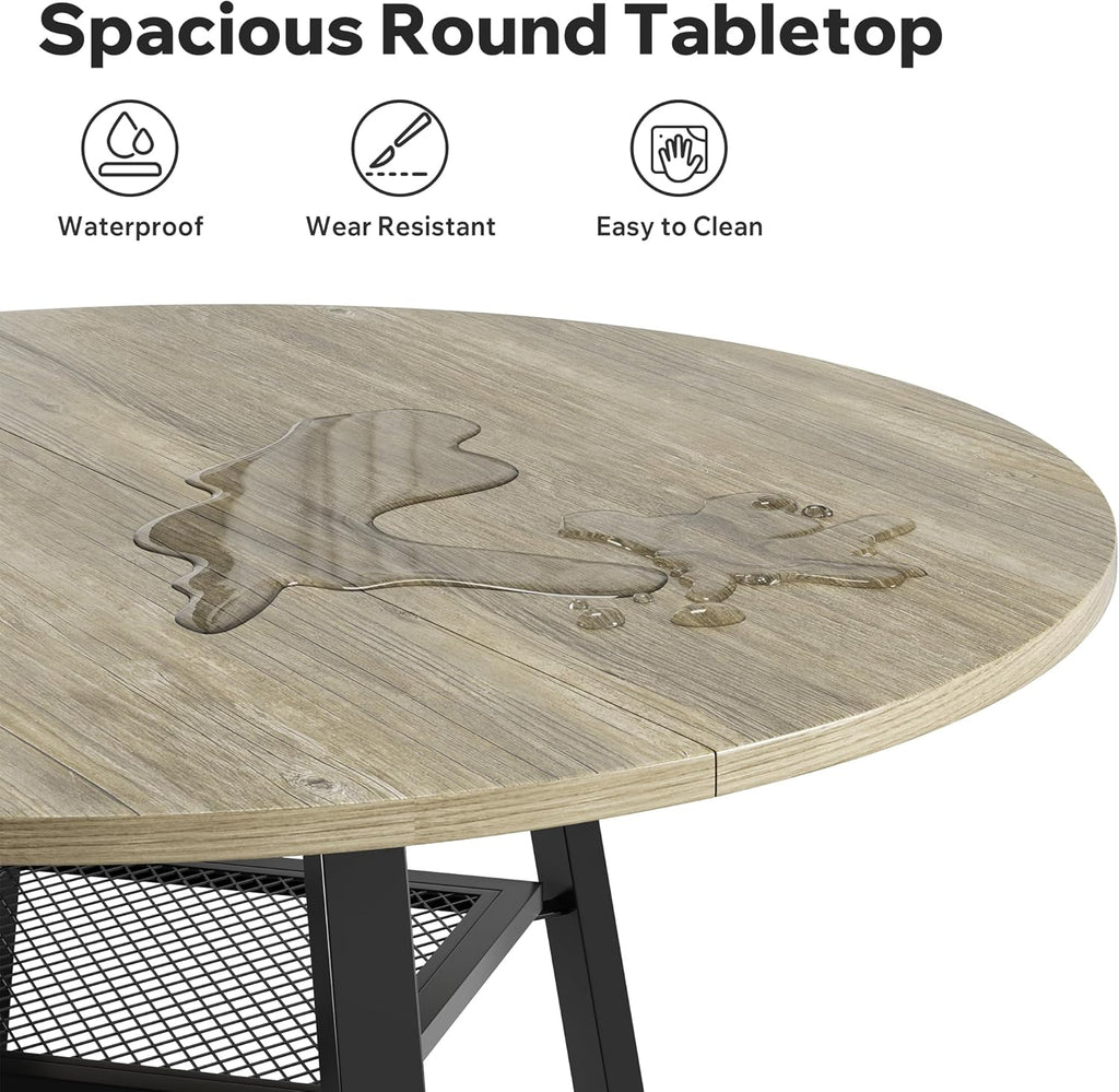 Dining Table Set for 4,Round Storage Kitchen Table and Chairs for 4,5 Piece 47Inch Circle Table Faux Leather Dining Room Chiars Set for Kitchen,Dining Room,Dinette（Grey Table,Brown Chairs）