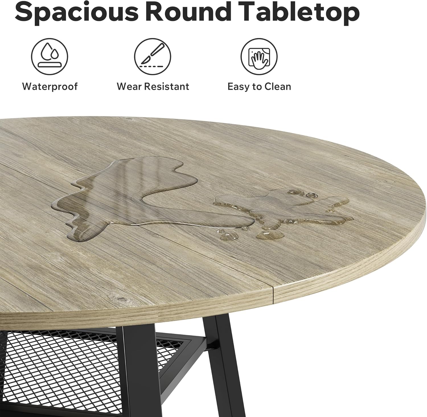 Dining Table Set for 4,Round Storage Kitchen Table and Chairs for 4,5 Piece 47Inch Circle Table Faux Leather Dining Room Chiars Set for Kitchen,Dining Room,Dinette（Grey Table,Brown Chairs）