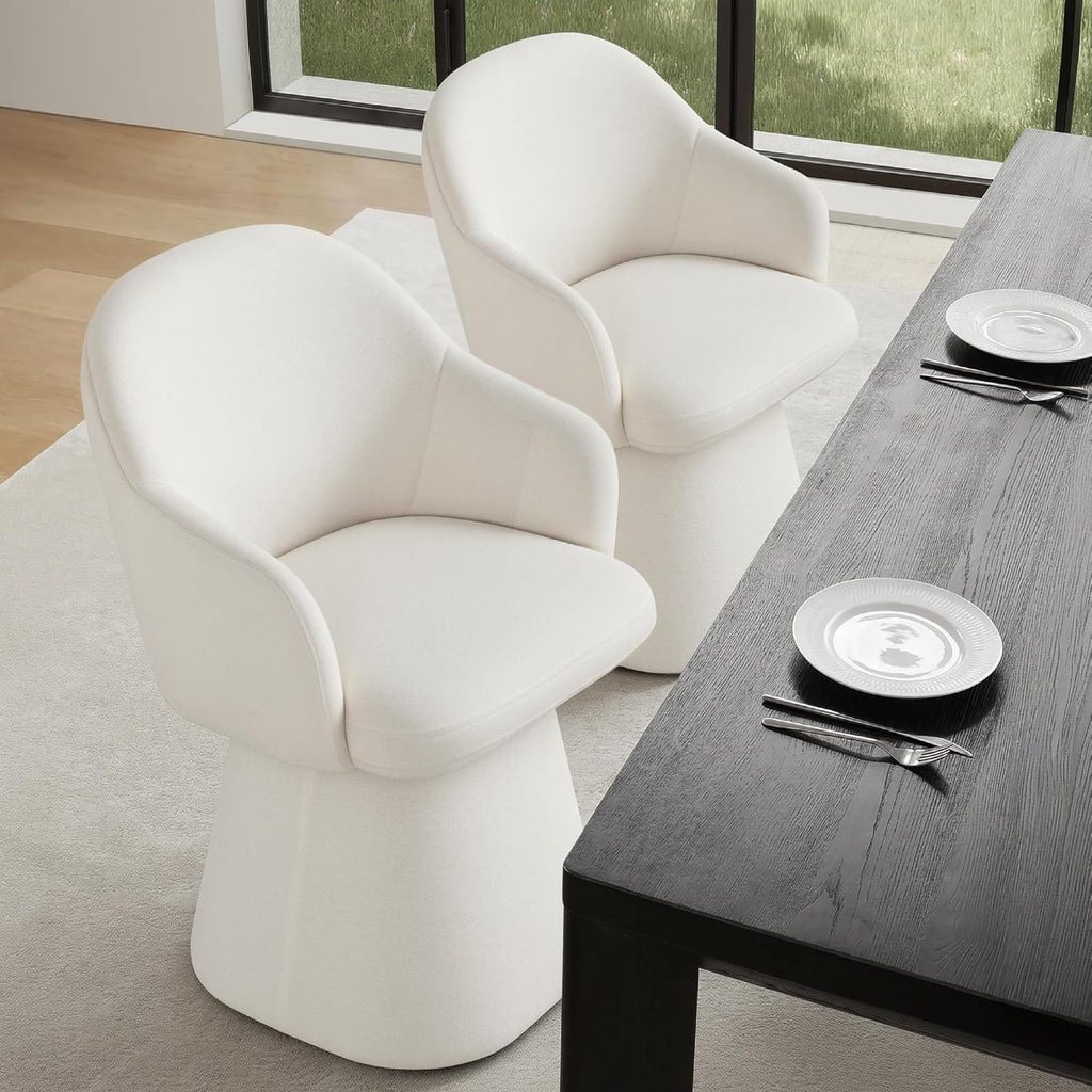 KISLOT Swivel Dining Chairs Set of 4, Upholstered Modern Barrel Dining Chairs with 360° Swivel Base, Chenille Velvet Fabric Accent Kitchen Chairs with Arms, Padded Dining Room Chairs, Cream