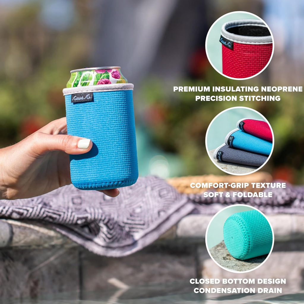 Current Co. Beer Can Cooler Sleeves (5 Pack) Soft Insulated Neoprene Beer Coolies for Cans & Bottles - HTV Vinyl Compatible Drink Coolies - Bulk Blank Can Cozy Set – Standard 12 Oz Drink Koolies