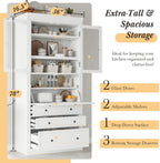 roomfitters 78 Inch Tall Kitchen Pantry Storage Cabinet with Power Outlet and Drop-Down Surface, White