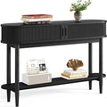 LINSY Fluted Console Table with Storage and Shelves, Black | Entryway Table, Wood Entrance, Behind Couch Sofa Table, Foyer Tables for Hallways, Living Room Boho Furniture, Narrow Long