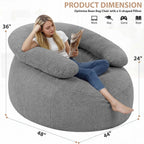 HABUTWAY Giant Bean Bag Chair, Oversized Beanbag Chair with Filler, Ultra Soft Teddy Fleece Bean Bag Lounge Floor Sofa w/U-Shaped Pillow for Gaming, Reading, Light Grey & Light Grey